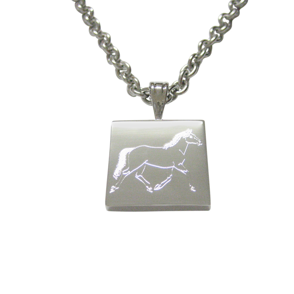 Silver Toned Etched Full Horse Pendant Necklace 30$